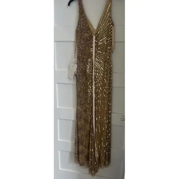 $598 Mac Duggal 5473 High Slit Embellished Sequins Dress Gold Size 8 NWT - Picture 7 of 16